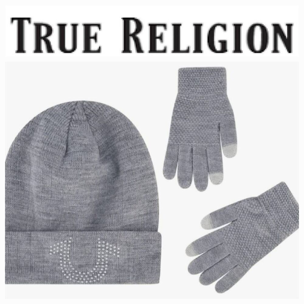 True Religion Rhinestone‎ Beanie & Glove Set